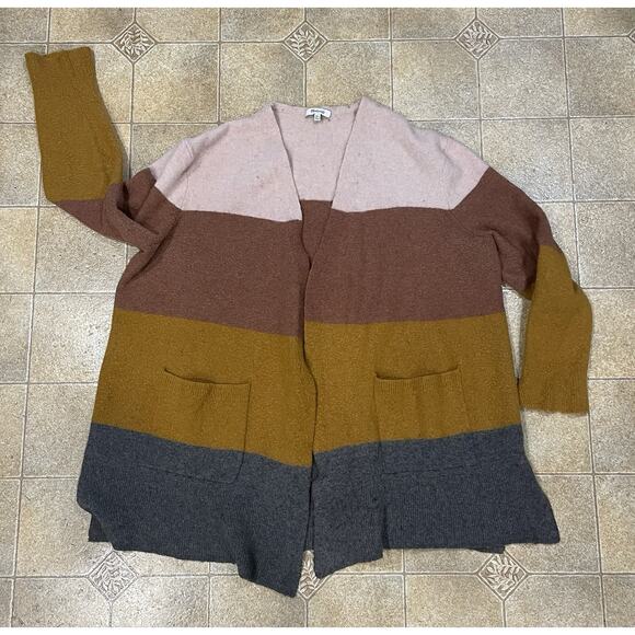 MADEWELL Women's Sweater Sz-2XL Orange /Cream Wool Alpaca Blend Striped Cardigan - Picture 4 of 13